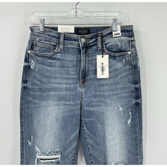 NEW JUDY BLUE CELESTE jeans high rise wide leg distressed crop blue denim 11/30 - Picture 3 of 8